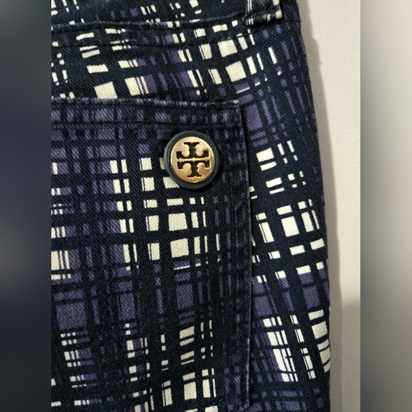 TORY BURCH Navy/ Purple/ White Plaid Lightweight Cotton Pants. Size 28 - Picture 7 of 16
